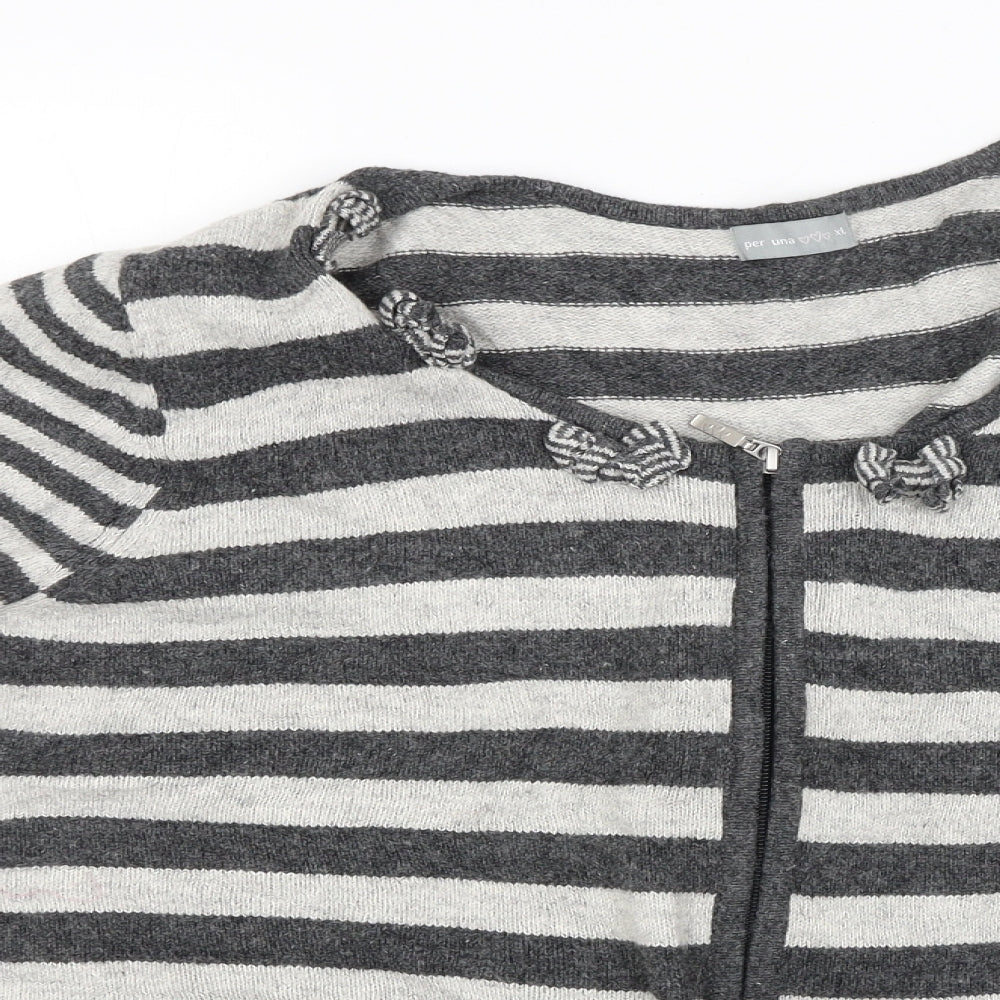 Per Una Womens Grey Striped  Cardigan Jumper Size XL