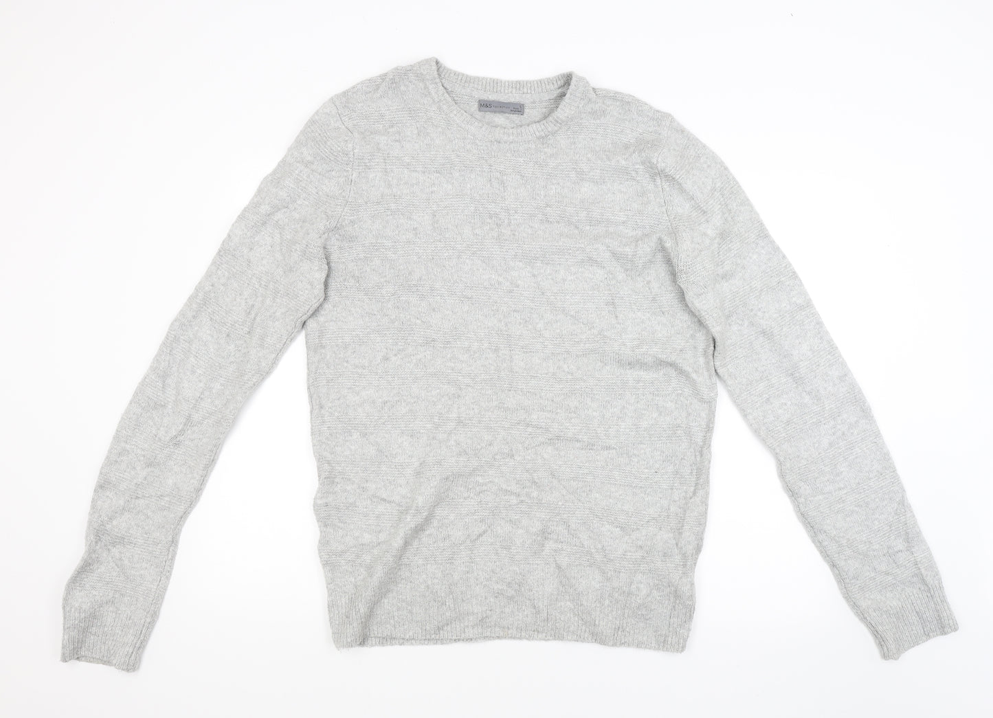 M&S Mens Grey Striped  Pullover Jumper Size L