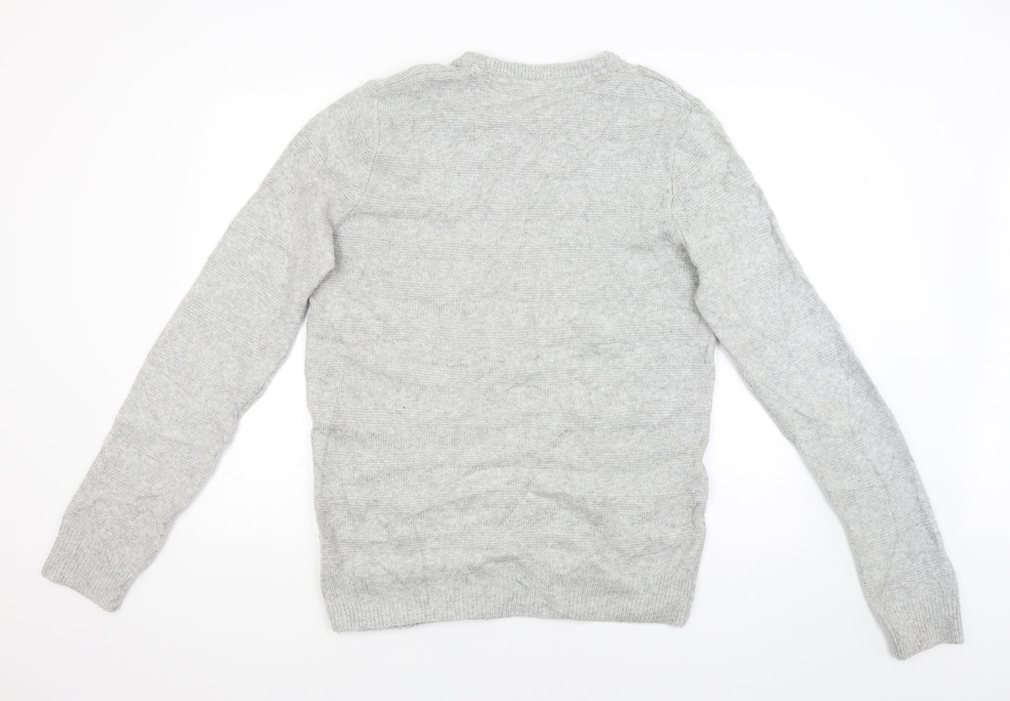 M&S Mens Grey Striped  Pullover Jumper Size L