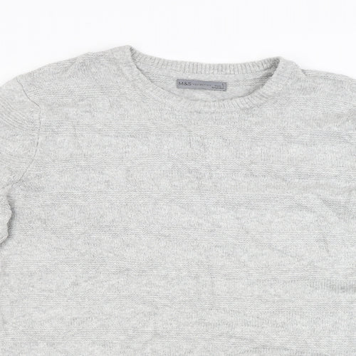 M&S Mens Grey Striped  Pullover Jumper Size L