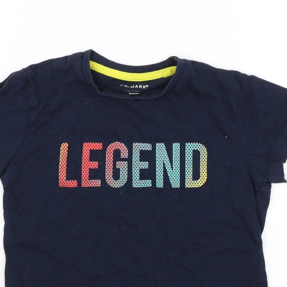 Primark Boys Blue   Basic T-Shirt Size 5-6 Years  - Legend
