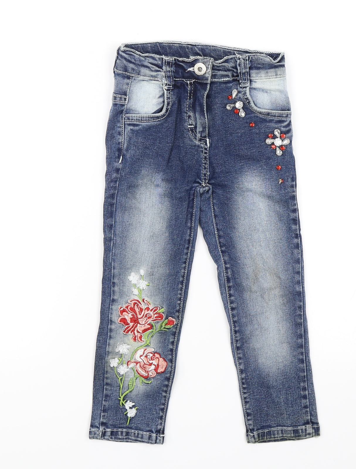 Miss Marine Girls Blue Floral Denim Skinny Jeans Size 4 Years