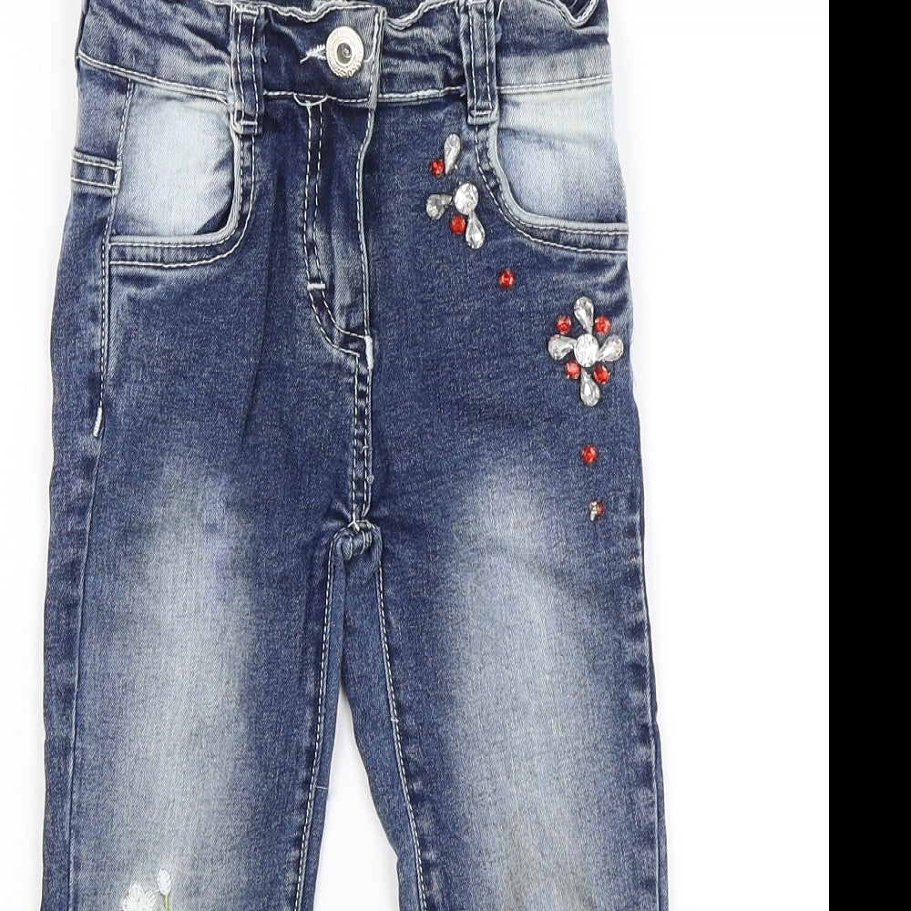 Miss Marine Girls Blue Floral Denim Skinny Jeans Size 4 Years