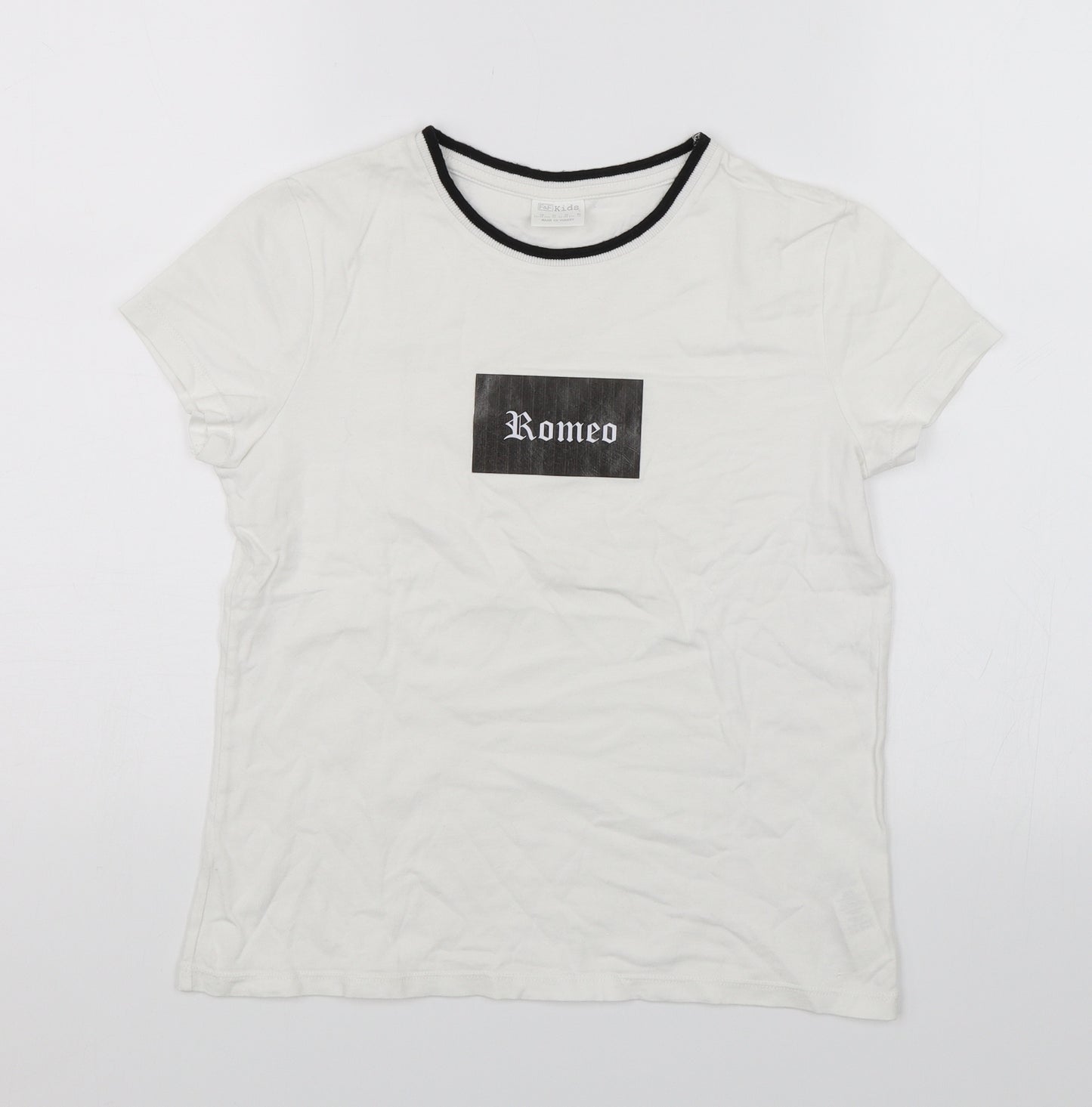F&F Boys White   Basic T-Shirt Size 11-12 Years  - Romeo