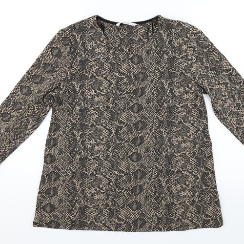 TU Womens Brown Animal Print  Jersey Blouse Size 8
