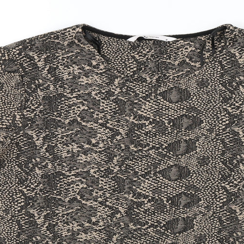 TU Womens Brown Animal Print  Jersey Blouse Size 8