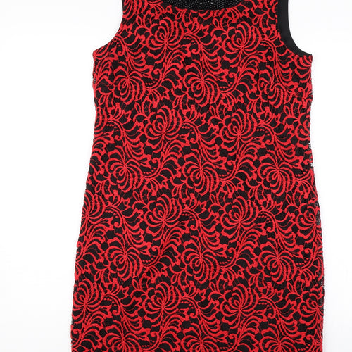 Roman Womens Red Floral  Shift  Size 10