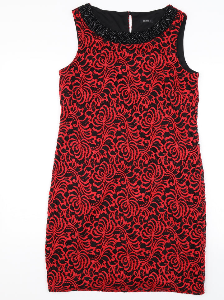 Roman Womens Red Floral  Shift  Size 10