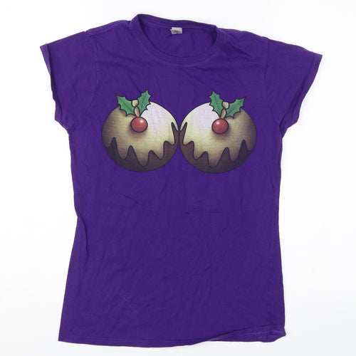 Gildan Womens Purple   Basic T-Shirt Size M  - Christmas