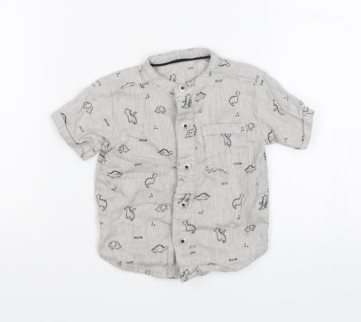 George Baby Grey Basic Button-Up Size 3-6 Months - Dinosaurs