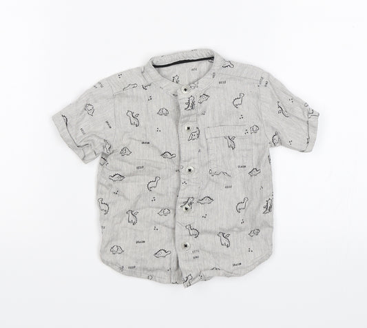 Front view of George Baby Grey Basic Button-Up, size 3-6, Months - Dinosaurs