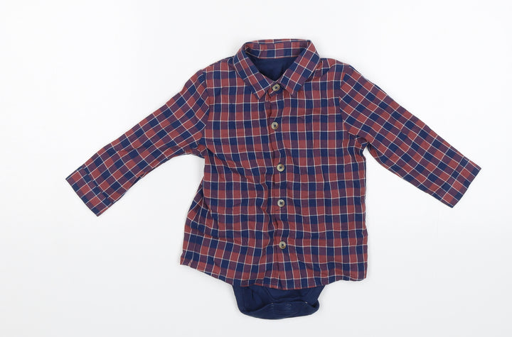 M&S Baby Blue Plaid Romper One-Piece Size 6-9 Months