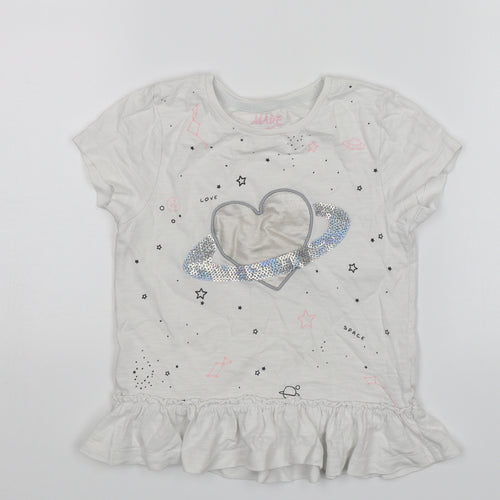 F&F Girls White   T-Shirt Dress  Size 3-4 Years  - Space