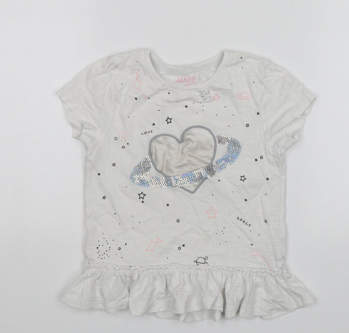 F&F Girls White T-Shirt Dress Size 3-4 Years - Space