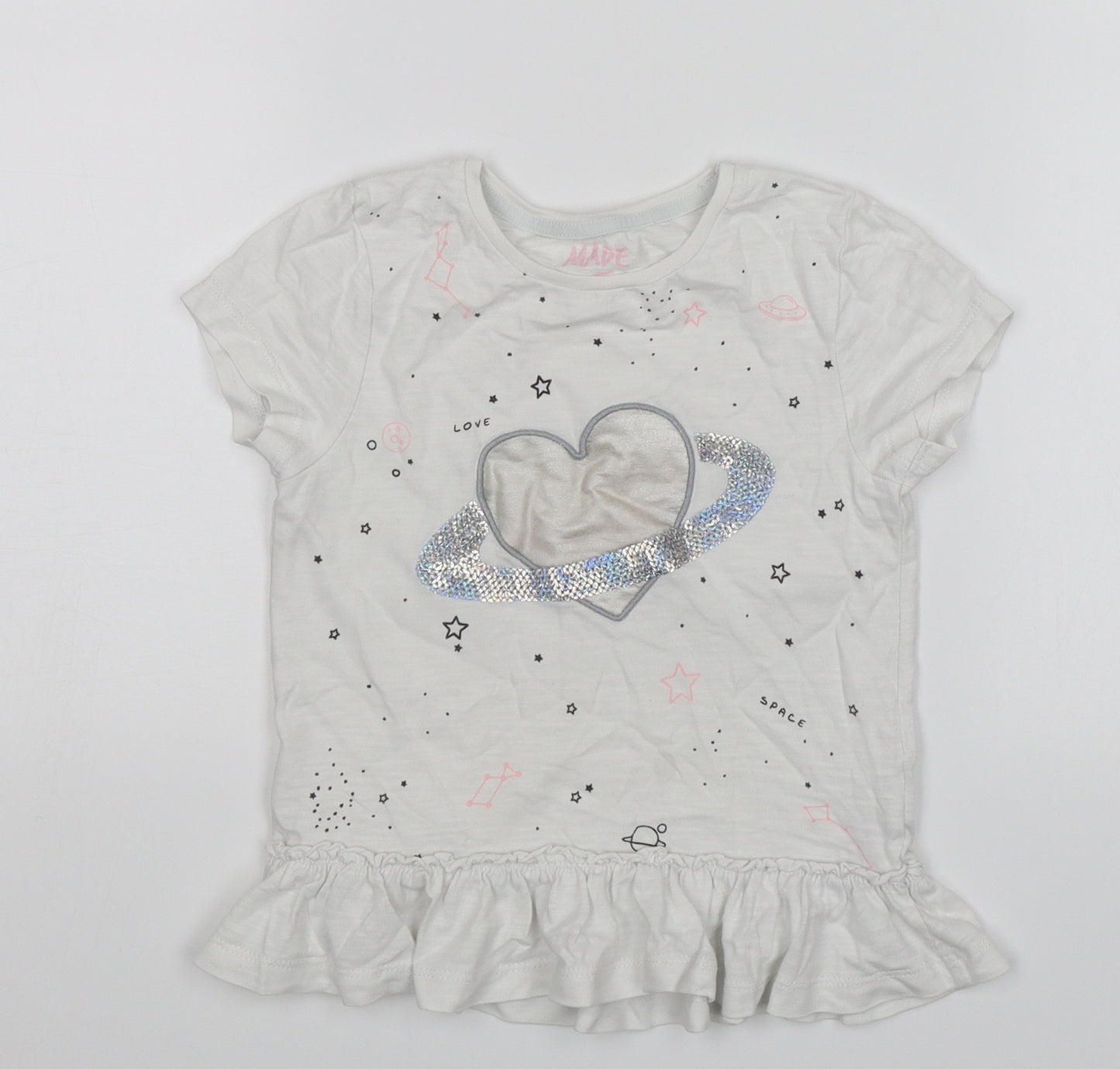 F&F Girls White   T-Shirt Dress  Size 3-4 Years  - Space