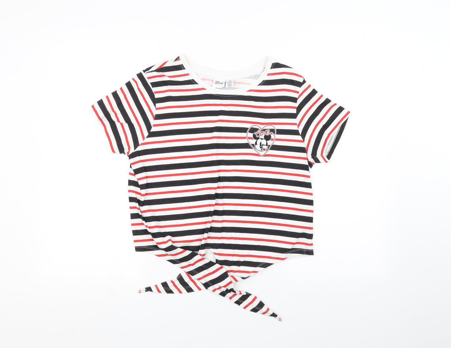 Disney Womens White Striped  Basic T-Shirt Size S