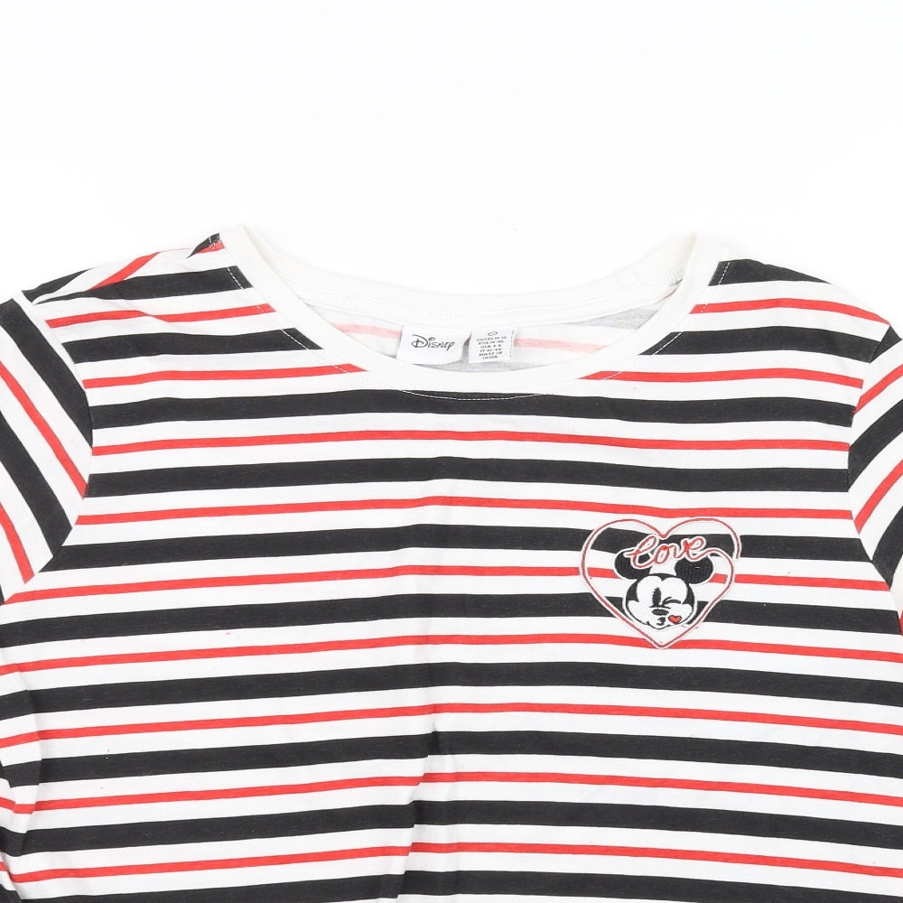 Disney Womens White Striped  Basic T-Shirt Size S