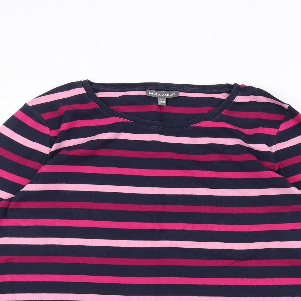 Laura Ashley Womens Blue Striped  Basic T-Shirt Size 16