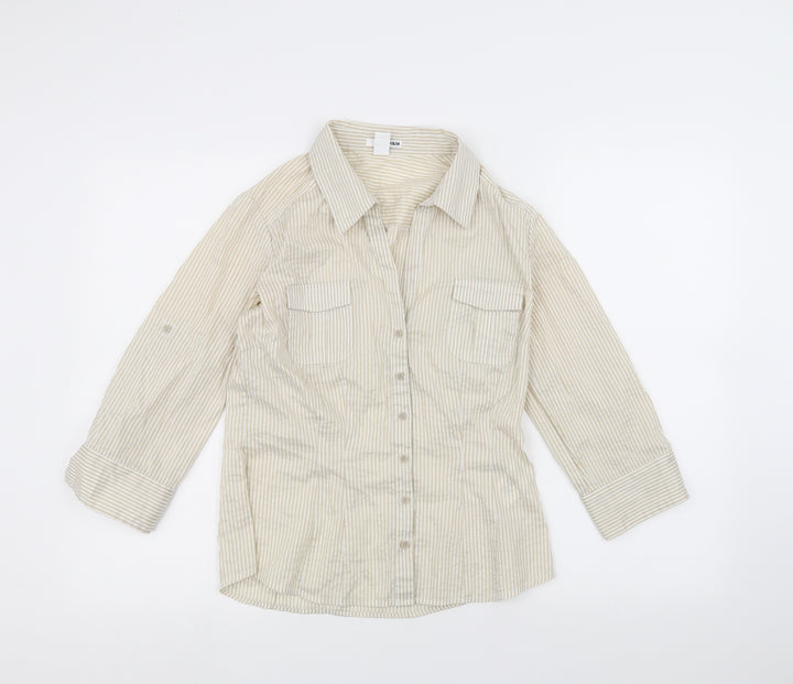 H&M Womens White Striped  Basic Button-Up Size 8