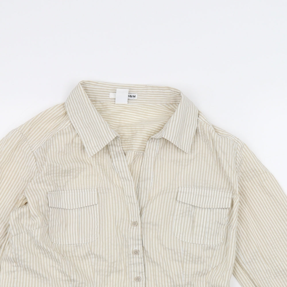 H&M Womens White Striped  Basic Button-Up Size 8
