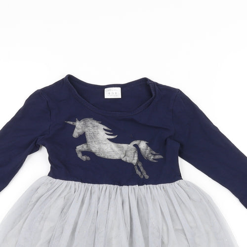 Preworn Girls Blue   A-Line  Size 4-5 Years  - Unicorn