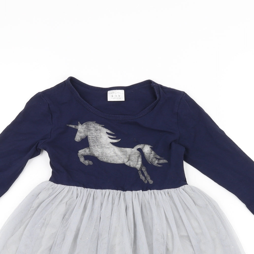 Preworn Girls Blue   A-Line  Size 4-5 Years  - Unicorn