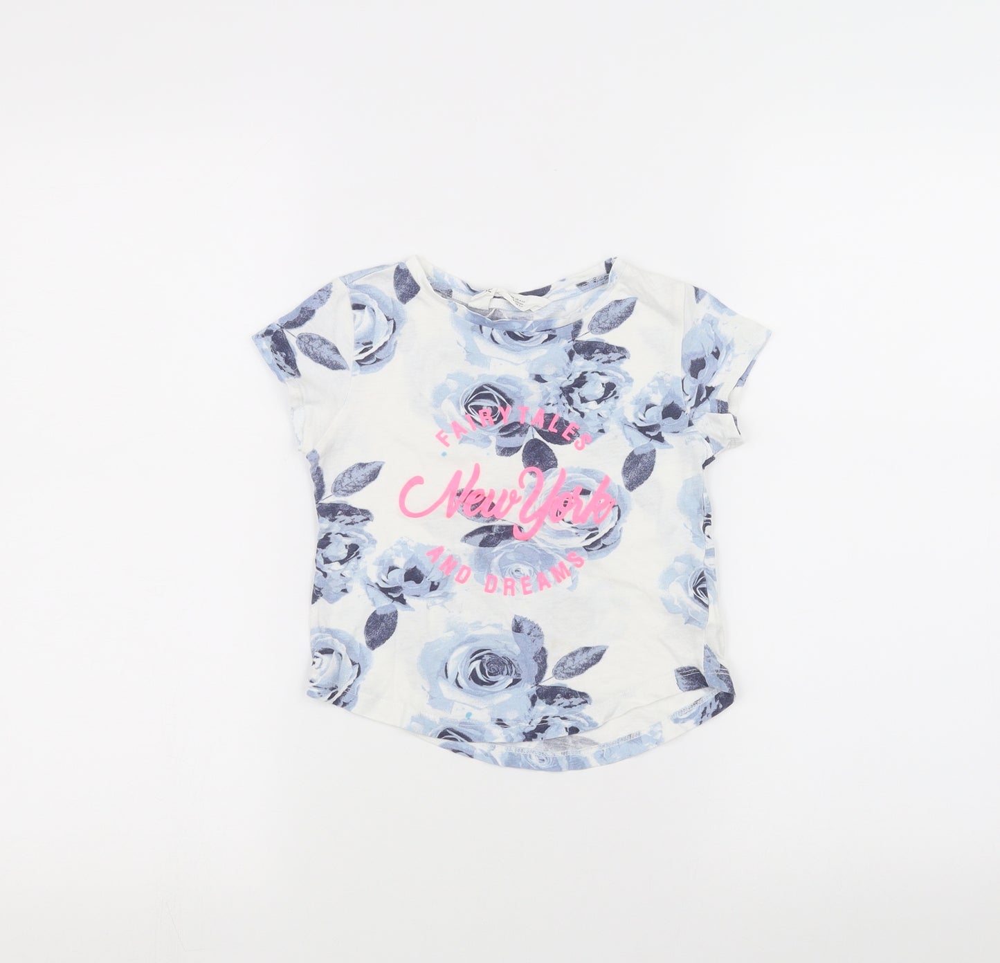 H&M Girls White Floral  Basic T-Shirt Size 5-6 Years
