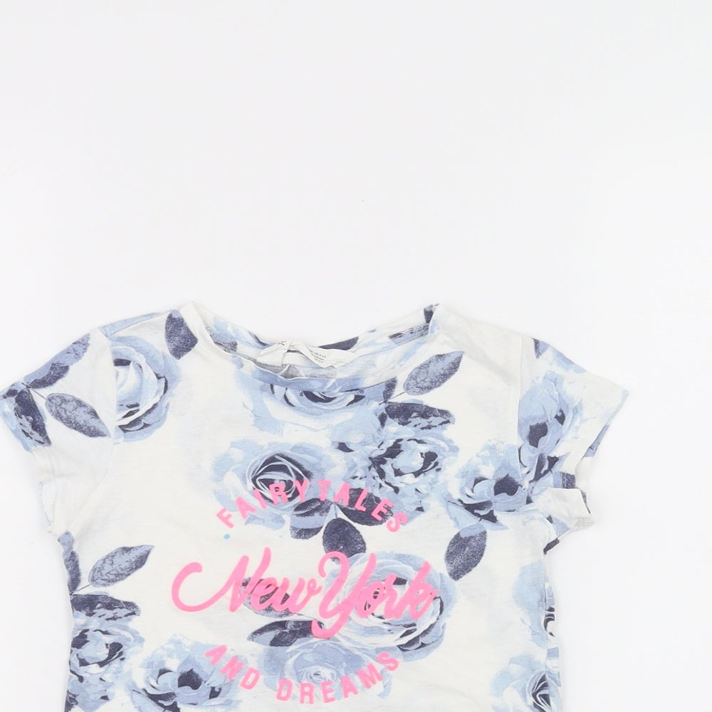 H&M Girls White Floral  Basic T-Shirt Size 5-6 Years