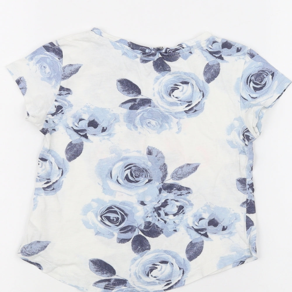 H&M Girls White Floral  Basic T-Shirt Size 5-6 Years