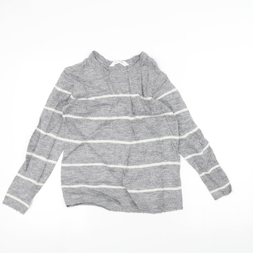 H&M Girls Grey Striped  Pullover Jumper Size 9-10 Years