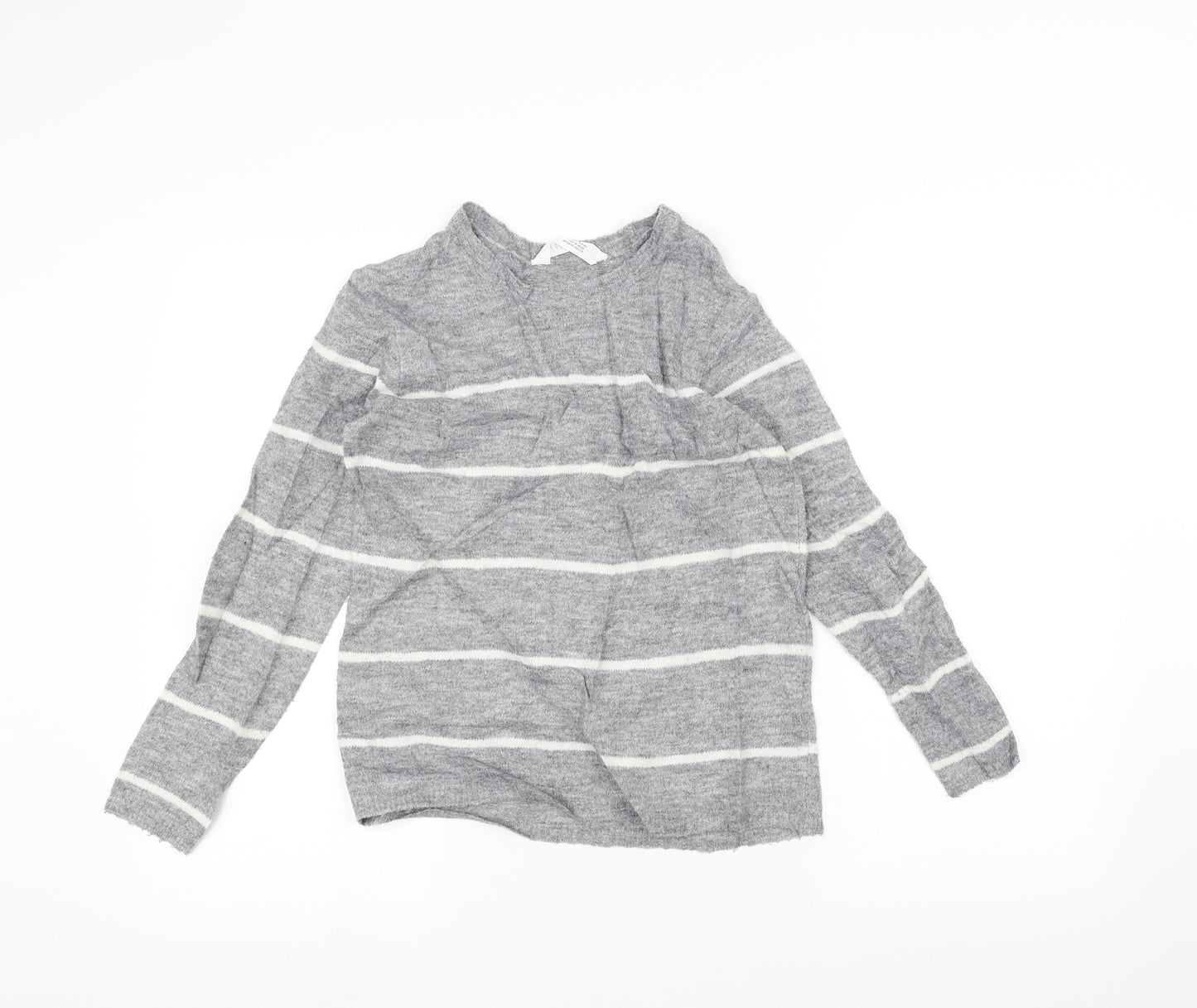 H&M Girls Grey Striped  Pullover Jumper Size 9-10 Years