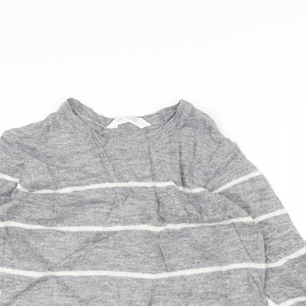 H&M Girls Grey Striped  Pullover Jumper Size 9-10 Years