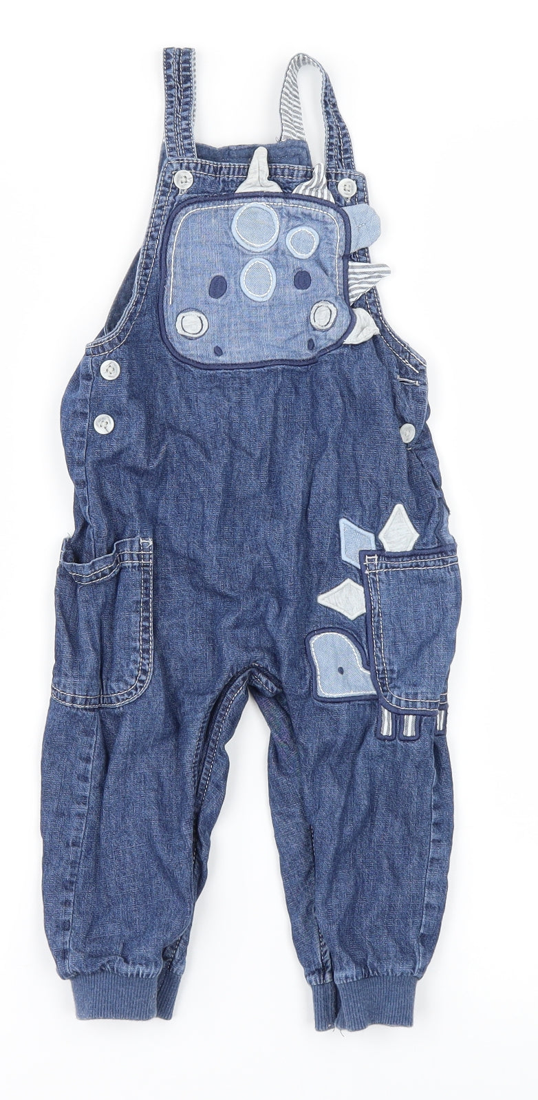 George Girls Blue  Denim Dungaree One-Piece Size 12-18 Months  - dinasours