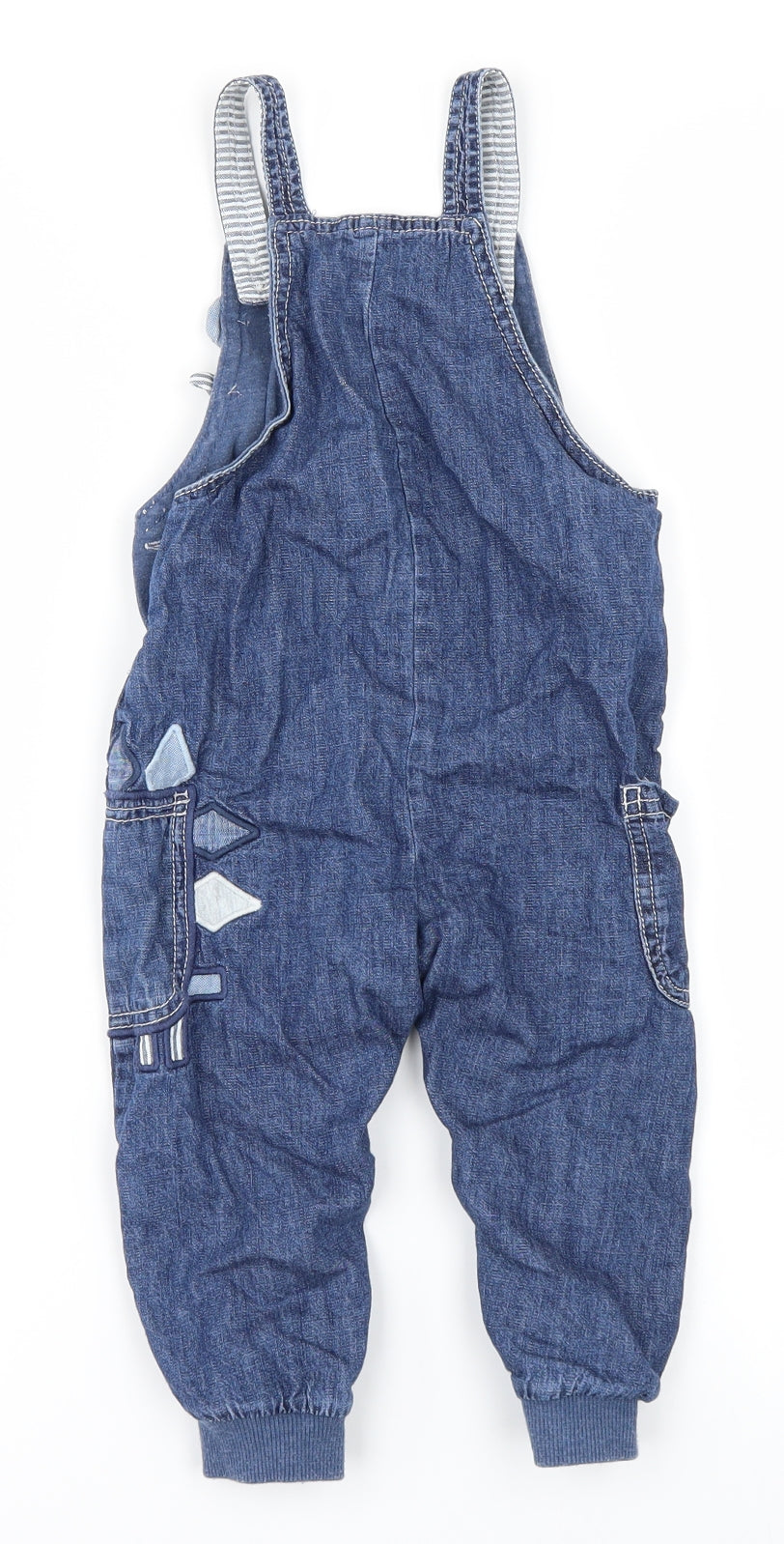 George Girls Blue  Denim Dungaree One-Piece Size 12-18 Months  - dinasours