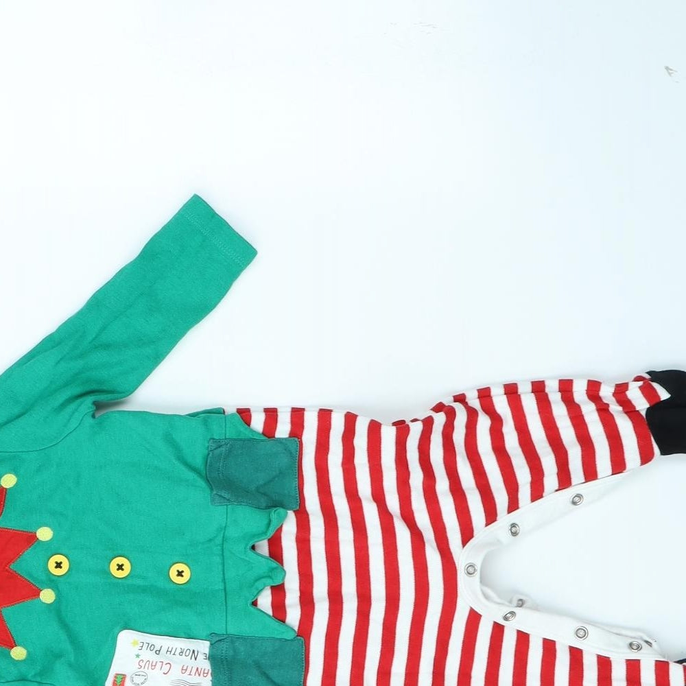 F&F Baby Green Striped  Babygrow One-Piece Size 3-6 Months  - Christmas