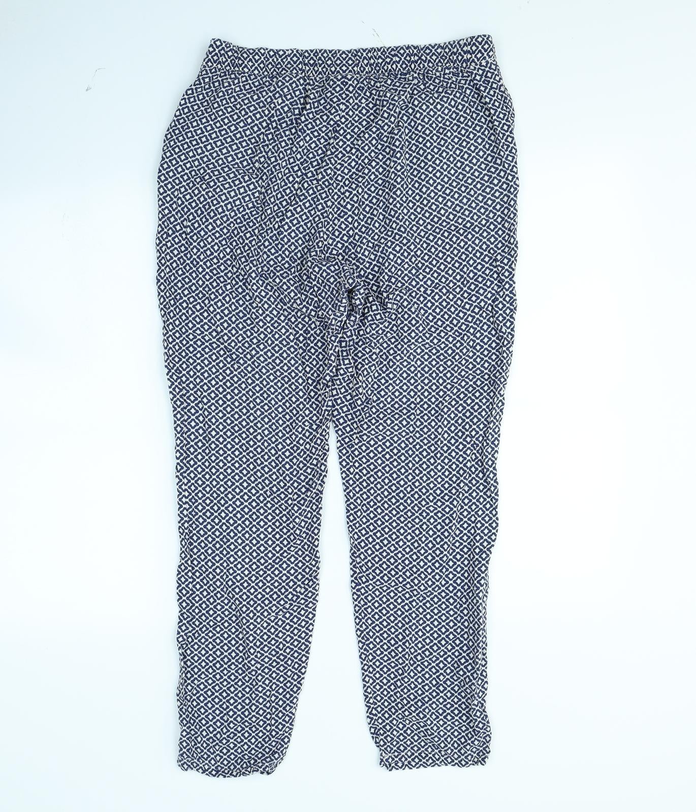 H&M Womens Blue Geometric  Trousers  Size S L30 in