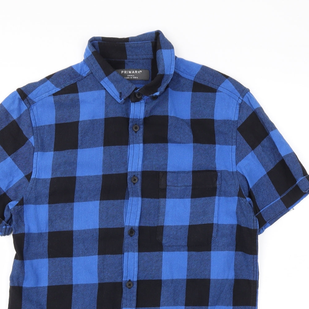 Primark Mens Blue Plaid   Button-Up Size S
