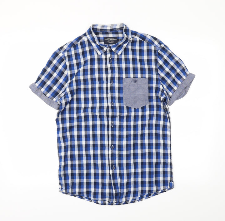 Pull&Bear Mens Blue Plaid Button-Up Size S