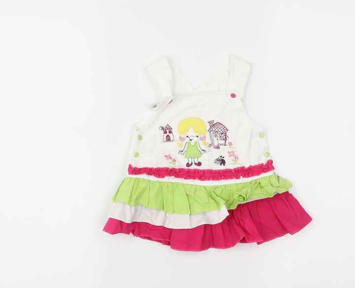 Preworn White Pinafore/Dungaree Dress Size 0-3 Months