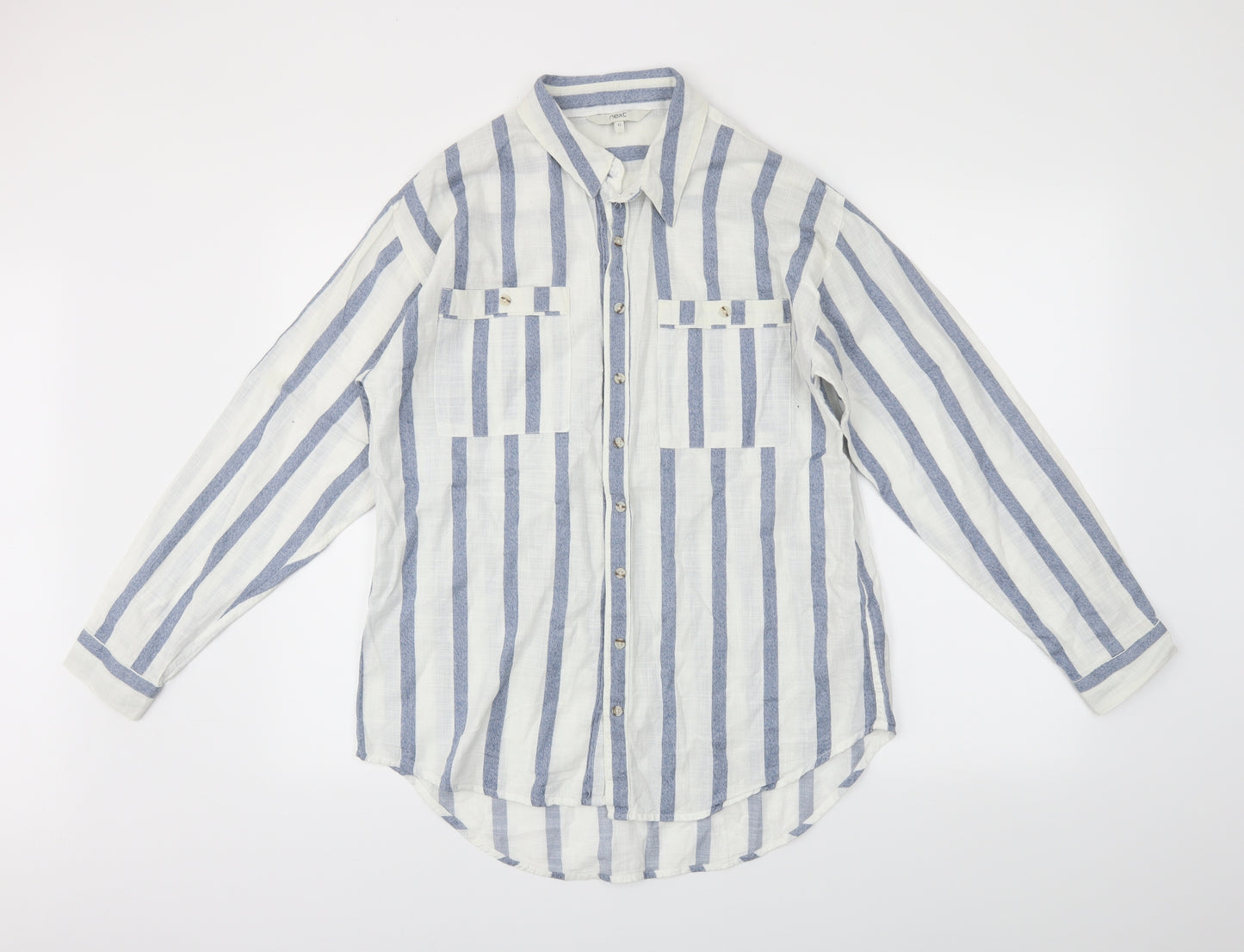 NEXT Womens White Striped  Basic Button-Up Size 12