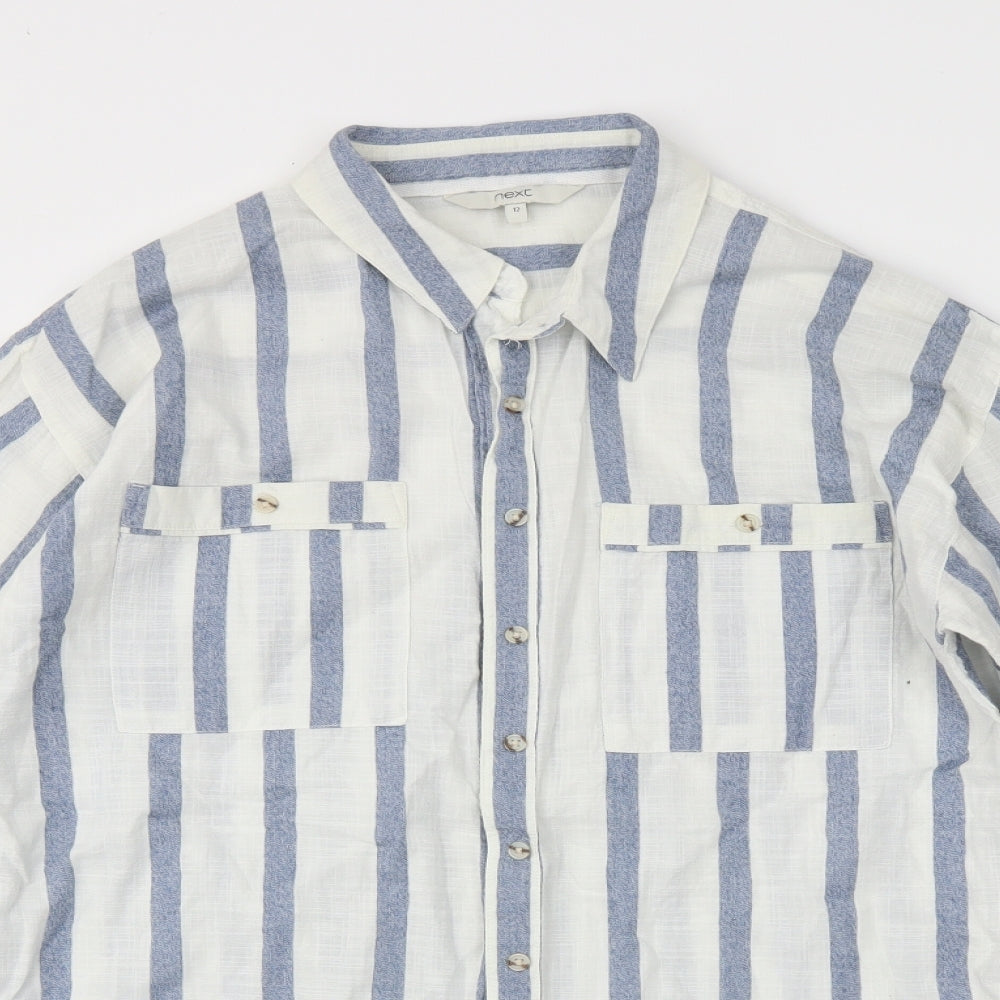 NEXT Womens White Striped  Basic Button-Up Size 12