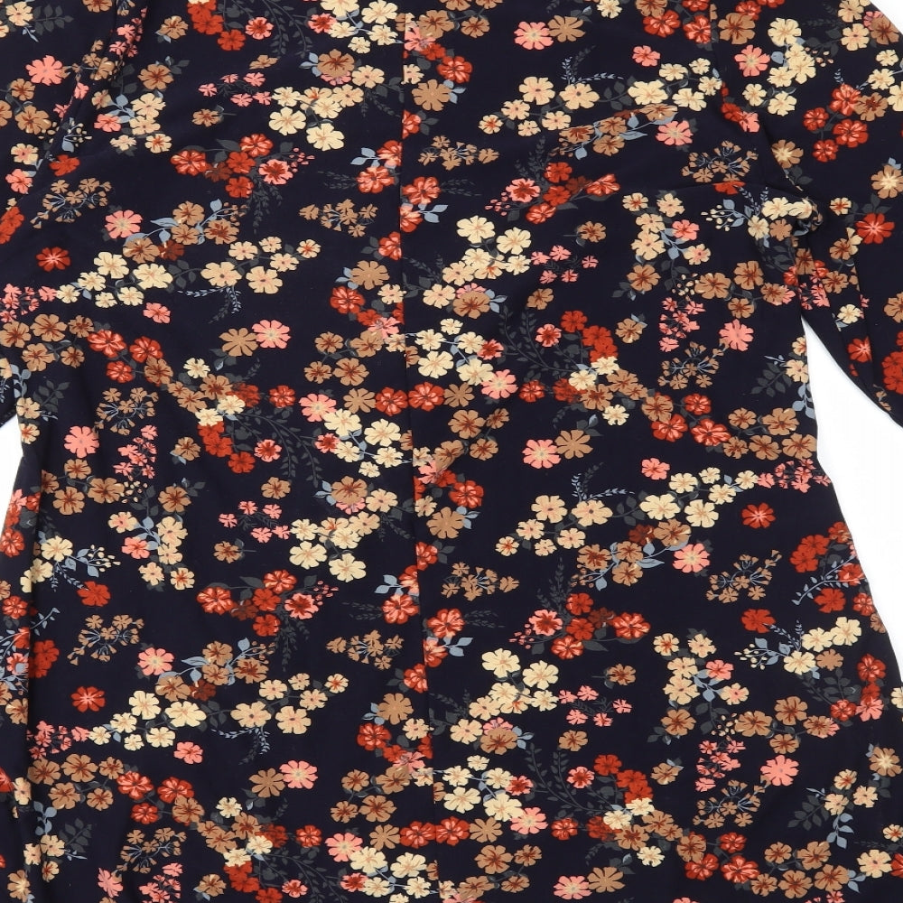 Bodyprints Womens Blue Floral  Basic Blouse Size L