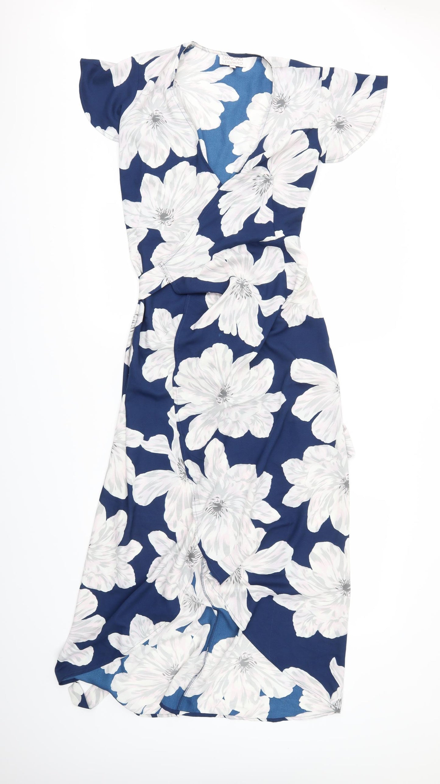 Dancing Leopard Womens Blue Floral  Wrap Dress  Size 6