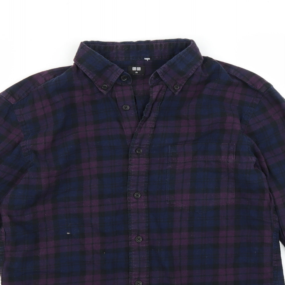 Uniqlo Mens Purple Plaid   Button-Up Size XS