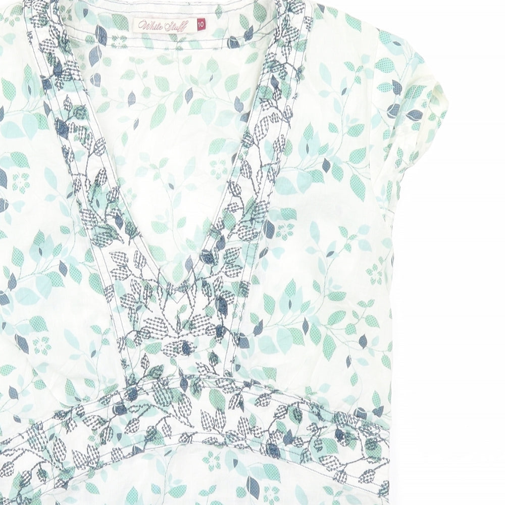 White Stuff Womens White Floral  Tunic T-Shirt Size 10