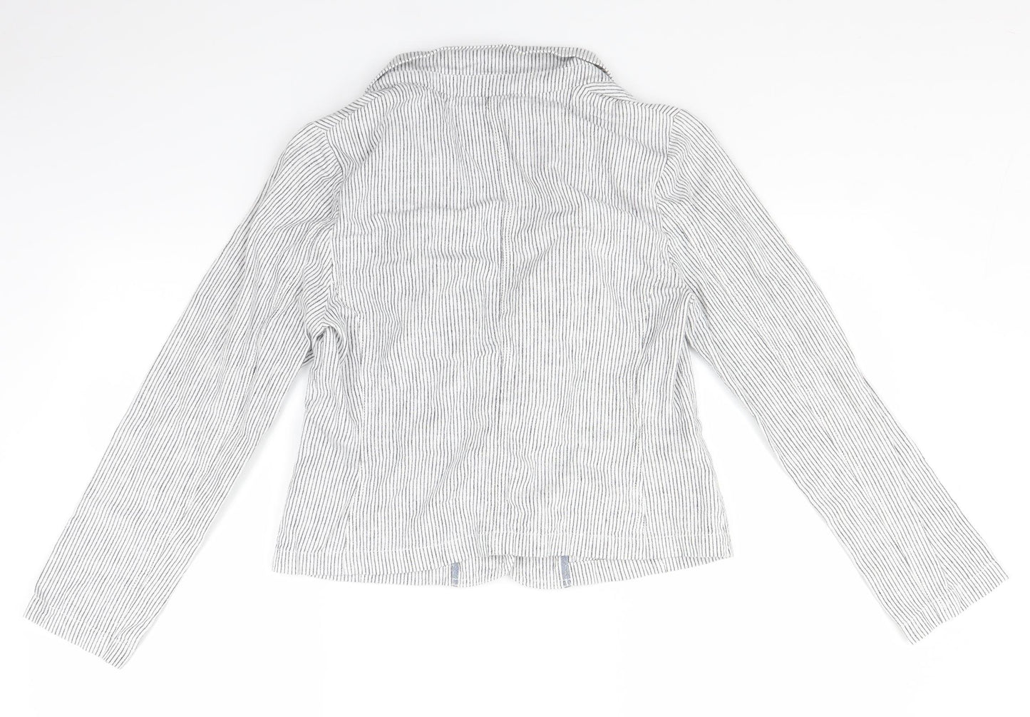 Indigo Womens White Striped  Jacket Blazer Size 12