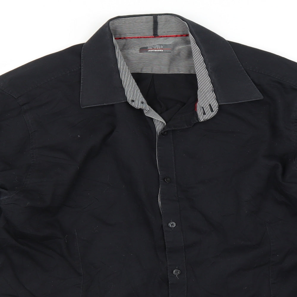Jeff Banks Mens Black    Button-Up Size 17.5
