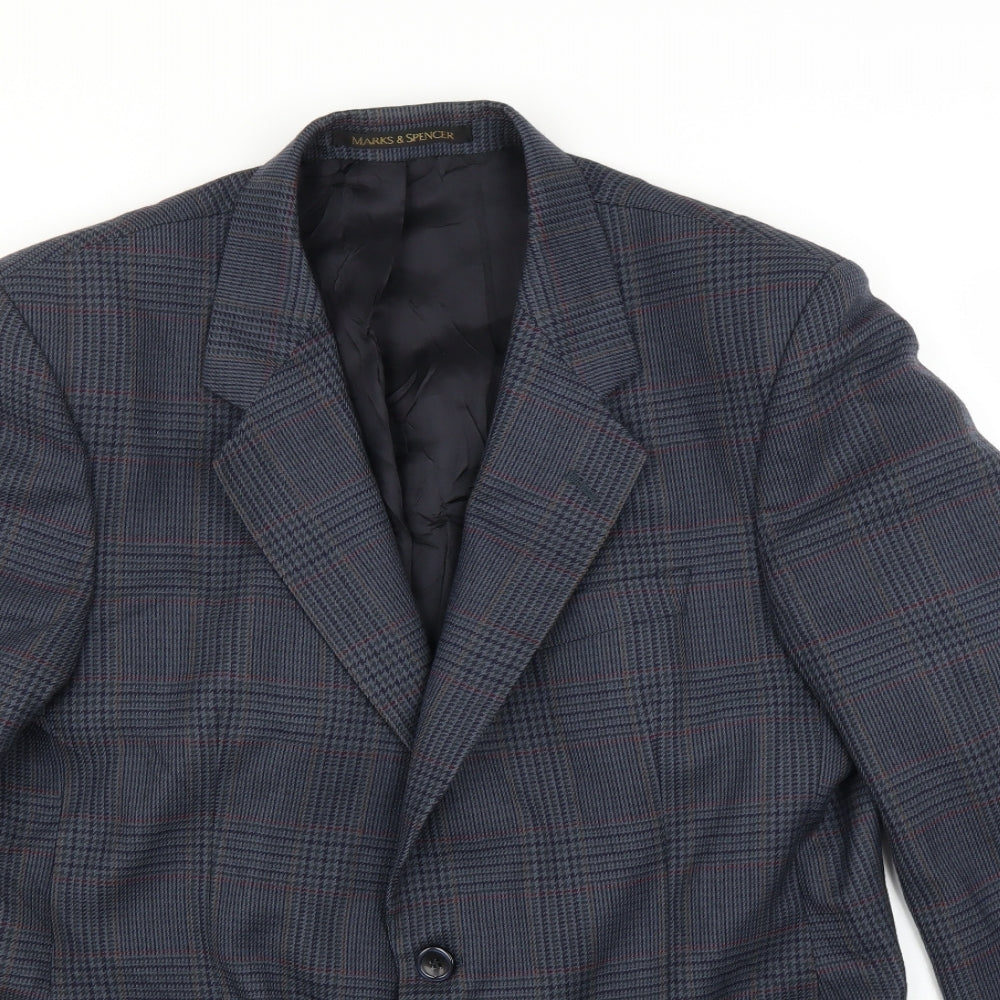 Marks and Spencer Mens Blue Plaid  Jacket Suit Jacket Size 42