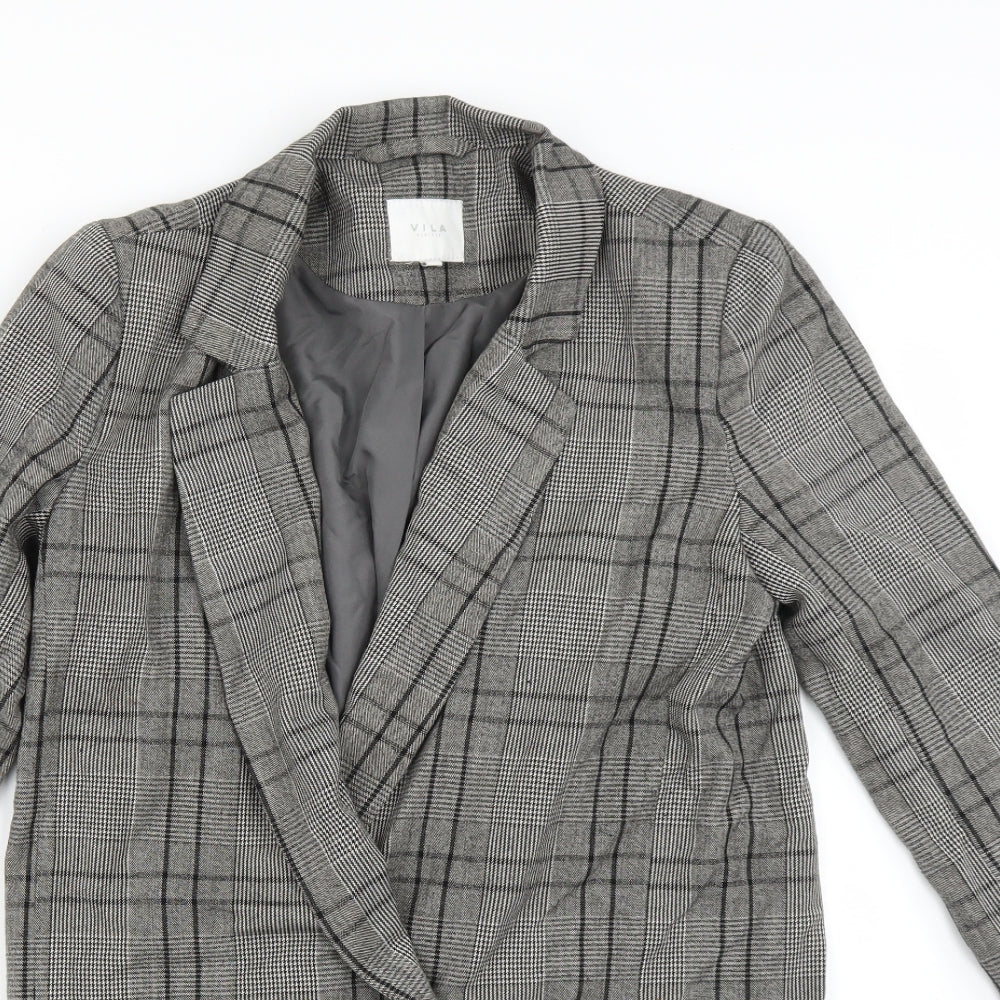 VILA Womens Grey Plaid  Jacket Suit Jacket Size XS