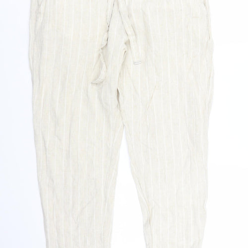 Marks and Spencer Womens Beige Striped  Trousers  Size 16 L25 in